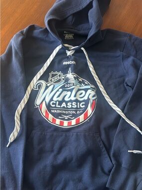 Reebok Navy Blue 2015 Winter Classic Hoodie with Red & White Logo
